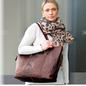 Jack Georges Voyager Brown Buffalo Leather Shopper Tote Bag